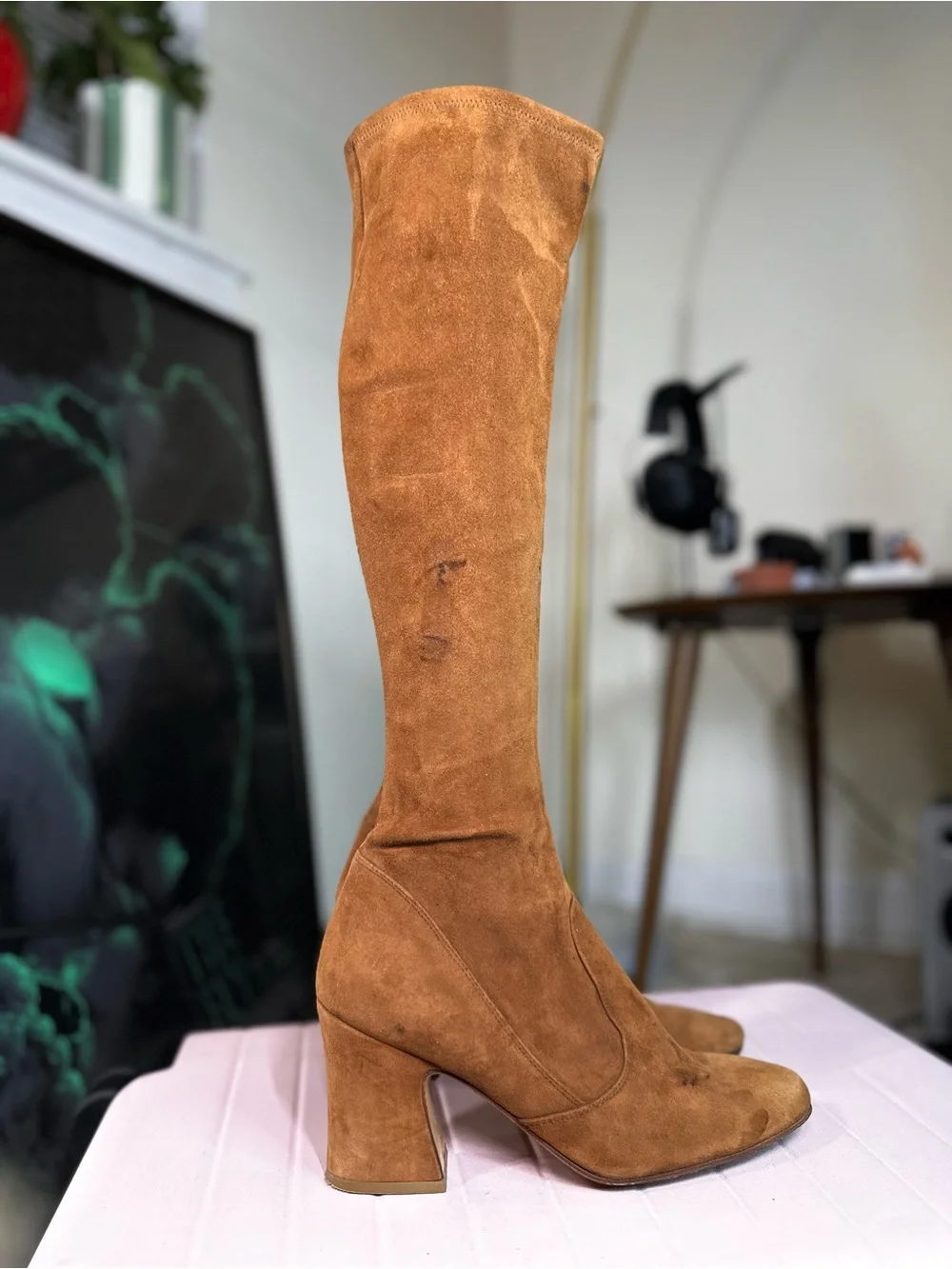 Vintage Biba size 9 Cognac Suede Over-the-Knee Block Heel Boots